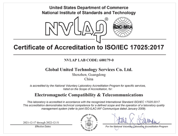 Çin Global United Technology Services Co.,Ltd. Sertifikalar