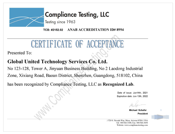 Çin Global United Technology Services Co.,Ltd. Sertifikalar